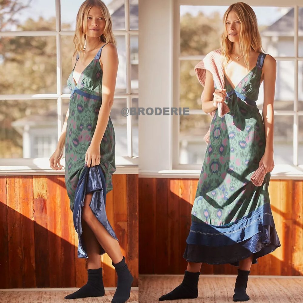 Anthropologie Velvet-Trimmed Slip Midi Dress size L new nwt - Picture 3 of 13